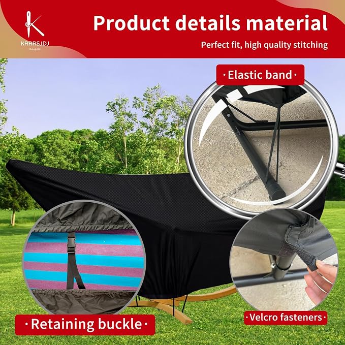 Outdoor Waterproof Hammock Cover for 15FT Hammock Stand,with Zip and Elastic Ropes,and It has Windproof Effect,420D Heavy Duty Oxford (Black,15foot)
