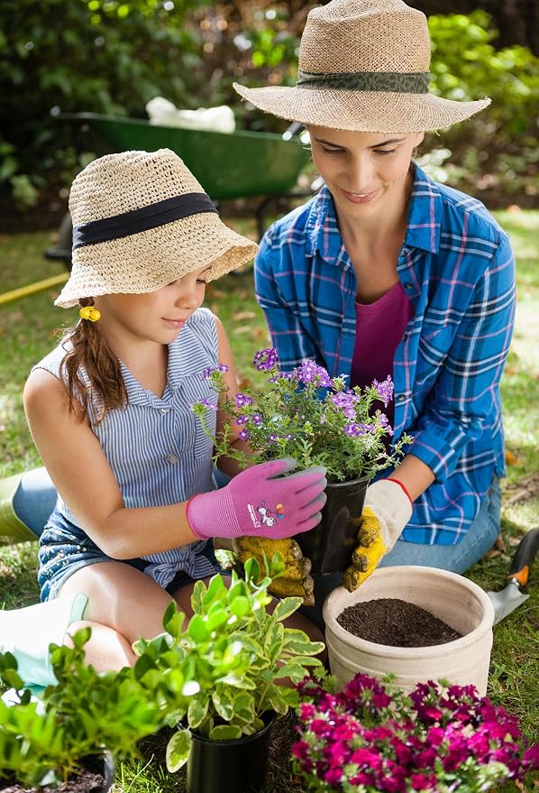 KDK 5 Pairs Kids Gardening Gloves Yard Work Gloves Children Soft Safety Rubber Coated Gloves for Toddlers Youth Girls Boys Children (6-8yr M)