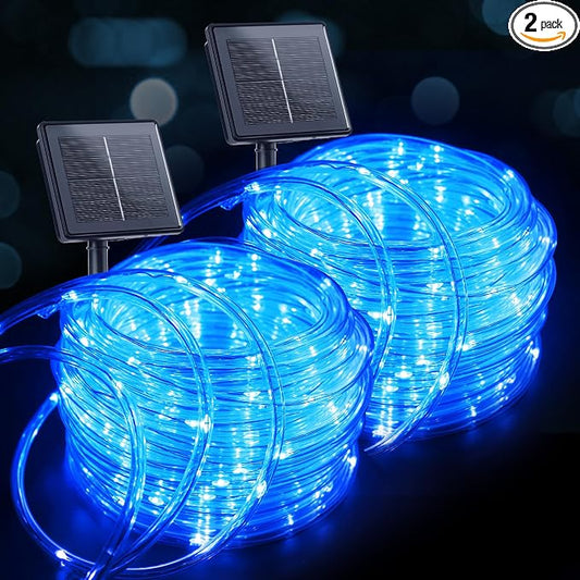 Brightown 2 Pack Total 78FT 200LED Solar Rope Lights, Blue | IP65 Waterproof Solar Fairy Lights with 8 Lighting Modes, Outdoor String Lights for Party Garden Yard Holiday Tree Decoration