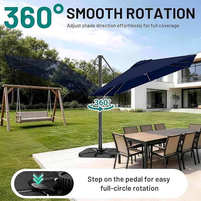 AreShark 10 X 10 FT Cantilever Patio Umbrella, 360-Degree Rotation Square Hanging Offset Umbrella with Crank, Heavy Duty Patio Umbrella for Patio, Pool, Garden, Deck, Navy