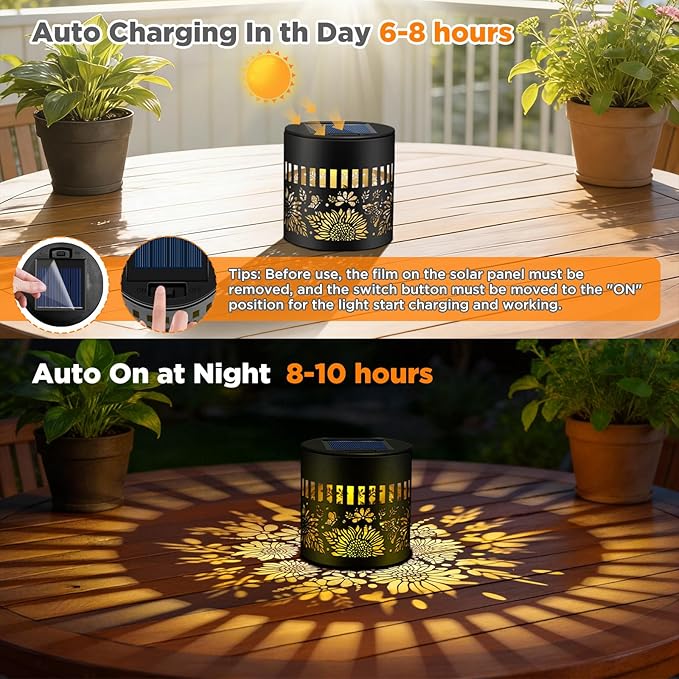4 Pack Solar Lanterns Outdoor Waterproof, Sunflower Solar Garden Decor Gifts for Women Mom Grandma, Hanging Solar Fence Lights Metal Decorations Outside for Yard, Patio, Backyard, Porch