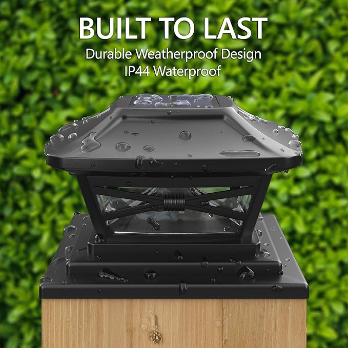 Davinci Lighting Renaissance Solar Outdoor Post Cap Lights - Includes Bases for 4x4 5x5 6x6 Posts - Bright LED Light - Slate Black (1 Pack) | Slate Black, fence/deck/garden/patio posts, UV fade-protected plastic, auto-on, 7-8h runtime, cordless, IP44, ...
