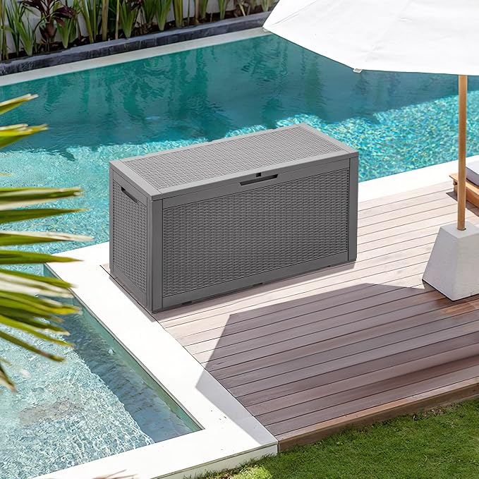 Homall 100 Gallon Large Resin Deck Box Waterproof Outdoor Storage with Padlock Indoor Outdoor Organization and Storage Container for Patio Furniture Cushions, Garden Tools (Grey)