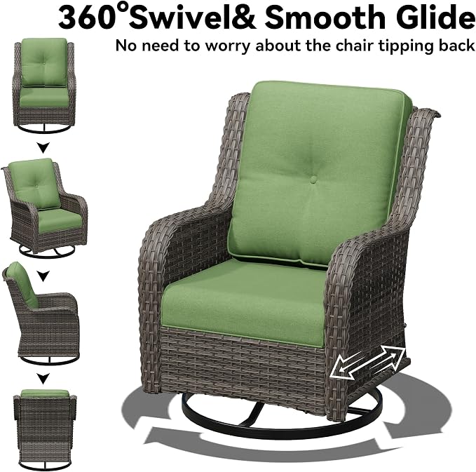 4 Piece Outdoor Wicker Patio Furniture Set, Outdoor Swivel Rocker Patio Chairs Set with Thickened Olefin Cushions, High Back and Deep Seating, Hand-Woven PE Rattan, Ottoman for Porch, Deck