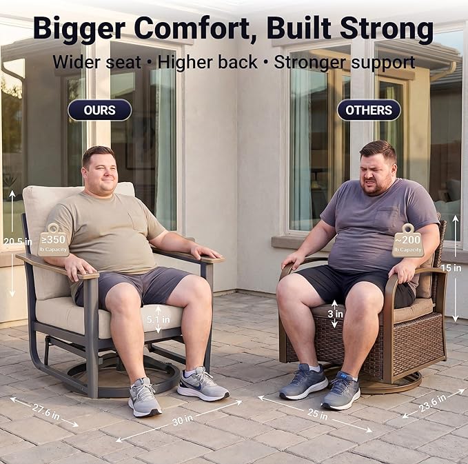 Aluminum Outdoor Patio Furniture Set, 10-Piece Sectional Sofa with 5.1" Thick Cushions, 4 Swivel Rocking Chairs, 55,000 BTU Propane Fire Pit Table, Outdoor Couch for Backyard, Deck, Khaki
