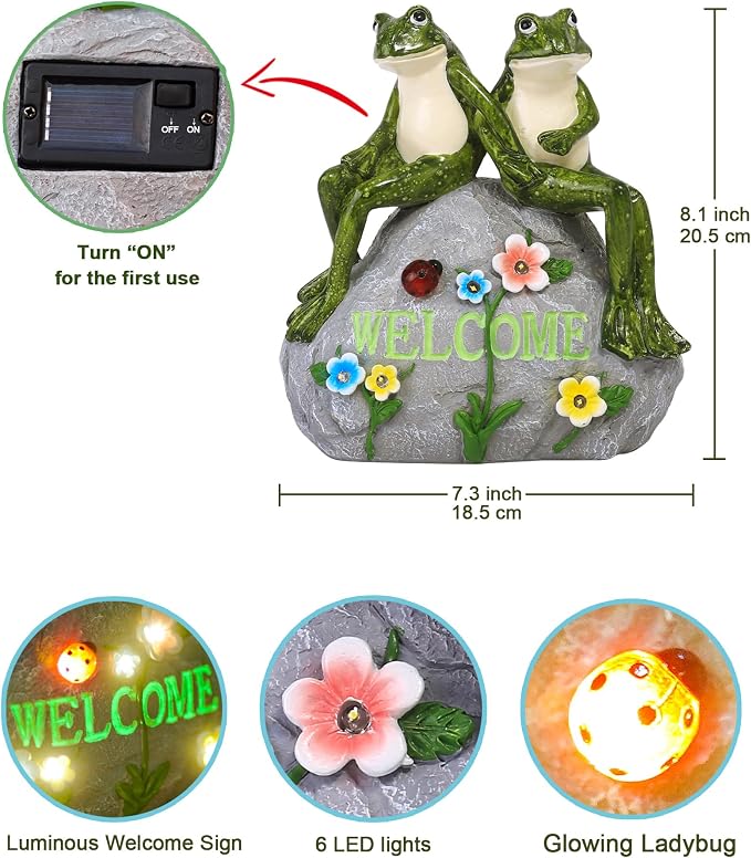 Nacome Solar Garden Outdoor Statues Frog with Succulent | 7 LED Lights, Lawn Decor Statue for Patio, Balcony, Yard Ornament, Gifts for Mom Grandma Women