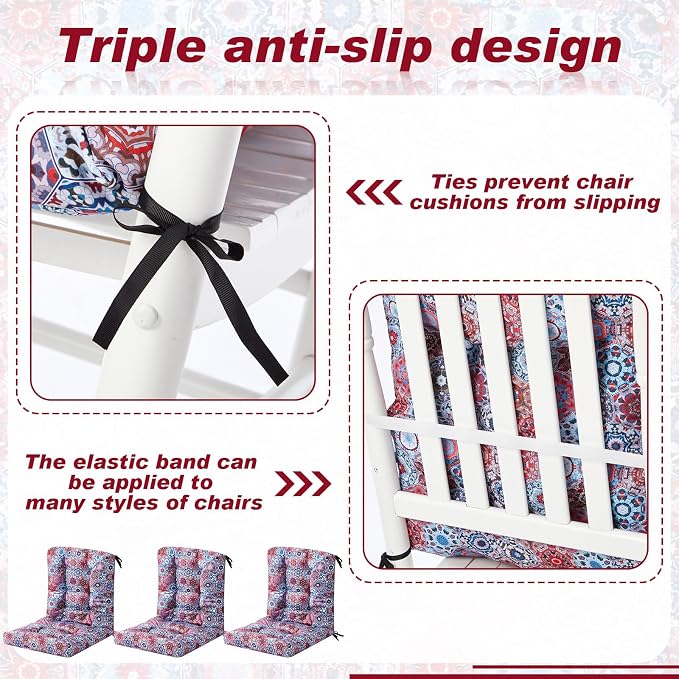 Hoteam 4 Set Outdoor Patio Chair Cushions 20 x 42 in Deep Seat Waterproof Patio Cushions Set for Furniture Replacement Removable Seat and Back (Moroccan Style)