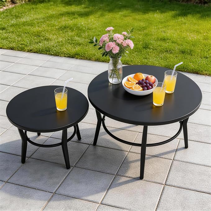 Kurapika Aluminum Patio Furniture Set 5-Seat Modern Metal Outdoor Conversation Sets w/5.1 Inch Cushion Patio Sectional Sofa with 2 Round Coffee Tables, Grey