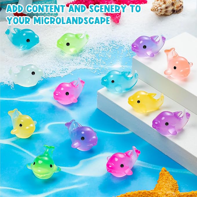 68PCS Luminous Mini Resin Dolphins Tiny Dolphin for Micro Garden | Tiny Dolphin Figurines Glow in The Dark, Cute Miniature Dolphins Animal Statues, Landscape Aquarium Birthday Hidden Game