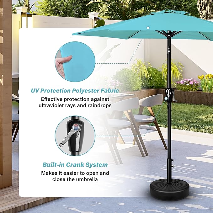 YSSOA 7.5' Patio Umbrella Outdoor Table Market Yard Umbrella with 6 Sturdy Ribs, Turquoise