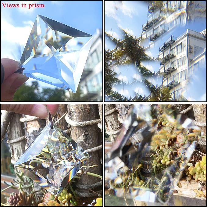 YU FENG 2 Inch Square Clear Crystal Prism Suncatcher, Rainbow Maker | Faceted Crystal Pendant, Chandelier Ornament, Window Hanging Decor, Light Catcher Decoration