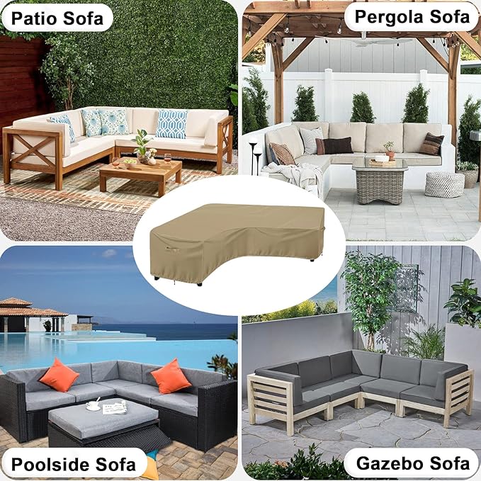 OutdoorLines Waterproof Outdoor Patio Sectional Cover - UV Resistant & Windproof V-Shaped Patio Furniture Covers for Deck, Lawn and Backyard, 420D Heavy Duty Couch Cover 89" L (on Each Side) Camel