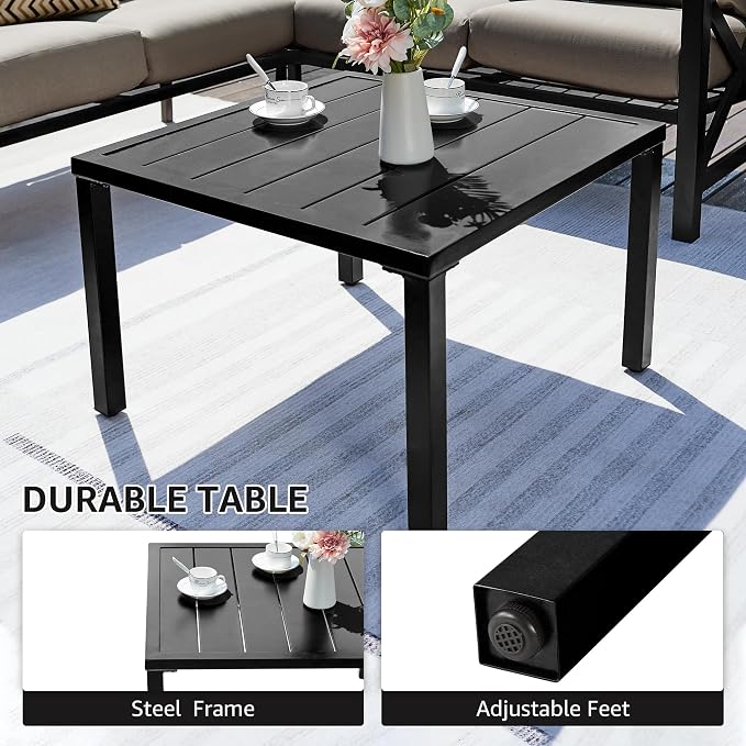 NATURAL EXPRESSIONS 6 Pieces Patio Furniture Sets,Outdoor Furniture Sets Metal Patio L Shape Sectional Couch Sofa Conversation Sets with 6.5" Shale Cushions,HighBack Hand-Brush Black Frame