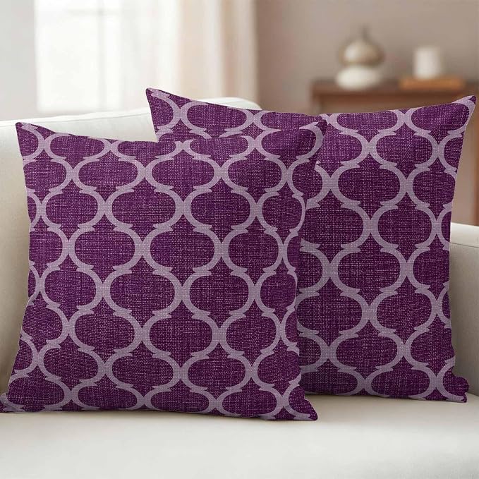 Dark Purple Moroccan Outdoor Pillow Covers 26x26 Inch Throw Pillow Covers Set of 2 Waterproof Decorative Pillow Cases Country Abstract Quatrefoil Lattice Cushion Covers for Patio Furniture Garden