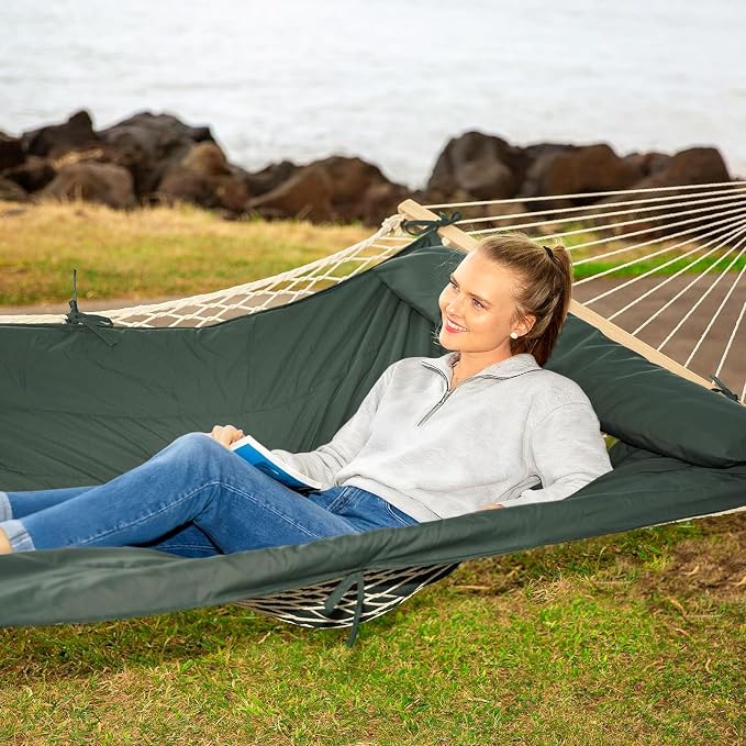 SUNCREAT Hammocks Replacement Hammock for Stand, 475 lbs Capacity, Two Person Backyard Hammock with Pad for Outside, Green Gray