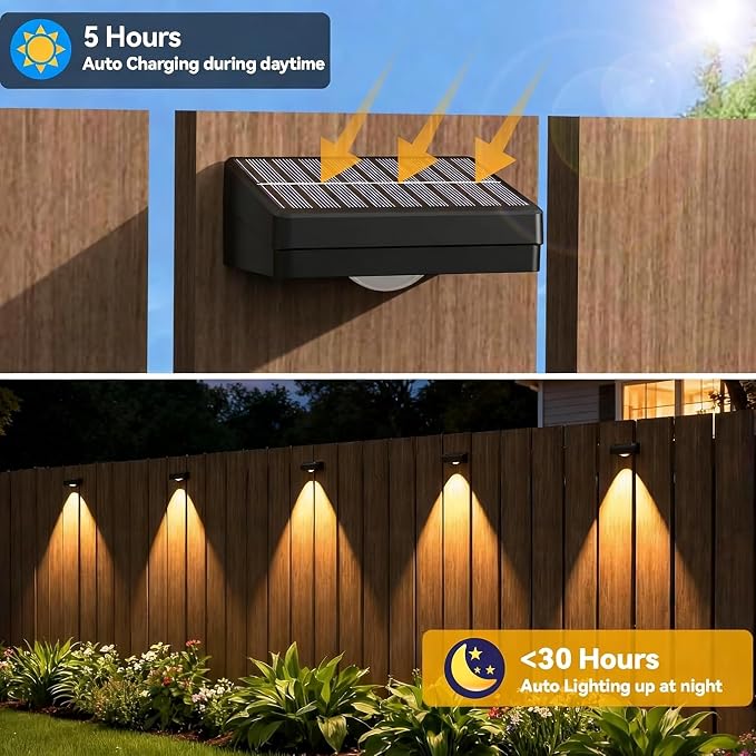 Solar Fence Lights Outdoor, 3 Color Temp, IP65 Waterproof | Cost-Effective Solar Lights for Patio Yard Railing, Easy Install (24 Pack）