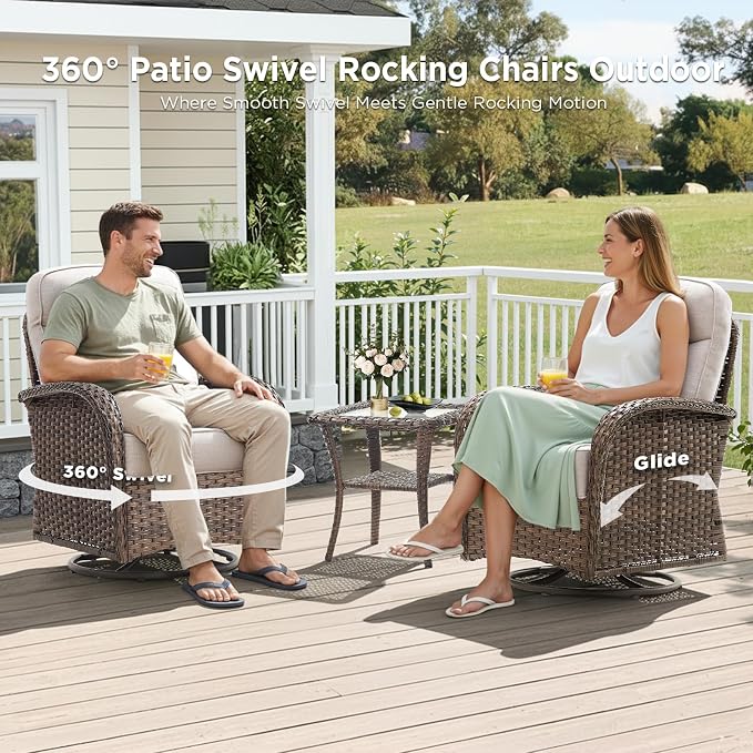 Luxury Outdoor Patio Furniture Set with 6-Inch Thick Cushions, 9 Pieces Wicker Outdoor Furniture with High Back Swivel Patio Chairs Set of 4, Outdoor Patio Conversation Set for Deck Garden, Beige