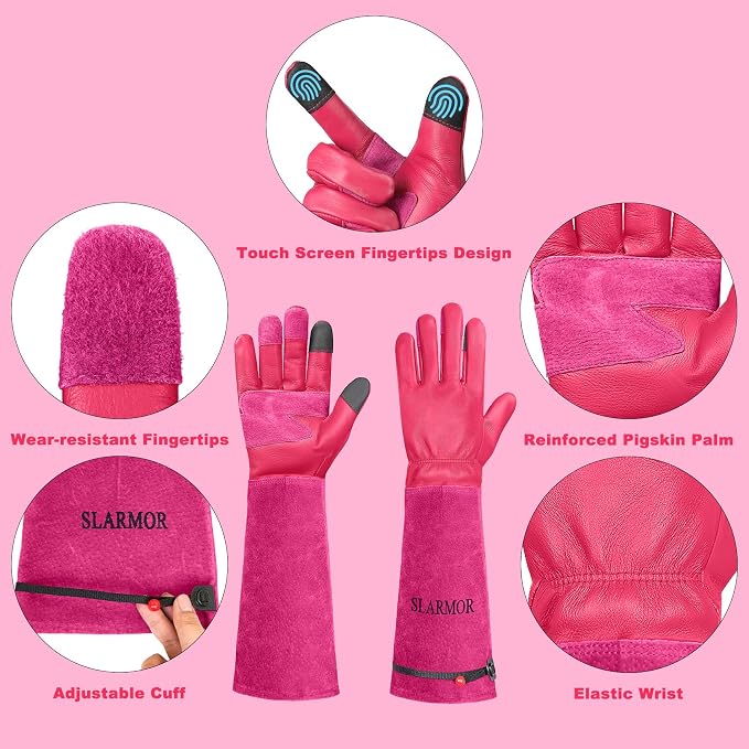 Gardening Gloves for Women Men, Long Thorn Proof Rose Pruning Glove | Womens Long Leather Garden Glove, Heavy Duty Gauntlet, Work Glove for Weeding, Yard Planting, Best Garden Gifts for Gardener