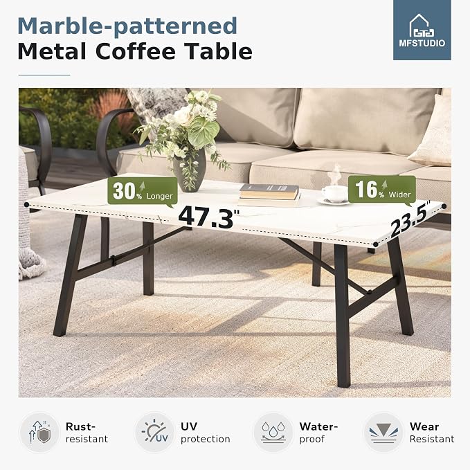 MFSTUDIO 4 Pieces Patio Conversation Sets(5 Seat),Outdoor Metal Furniture Sofas with 1 Loveseat(3 Seat), 2 Rocking Chairs,1 Coffee Table,Wrought Iron with Beige Cushion for Patio Courtyard Balcony