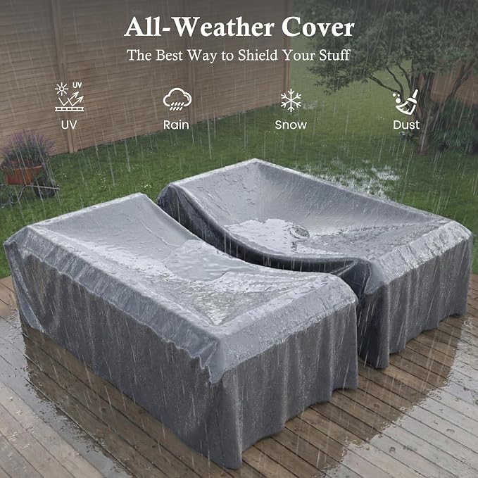 Amopatio Patio Furniture Set with Fire Pit Table, Wicker Outdoor Sectional Sofa with Swivel Rocker Chairs, All-Weather Rattan Conversation Set, Waterproof Cover for Backyard, Deck Black/Khak 5 PCS
