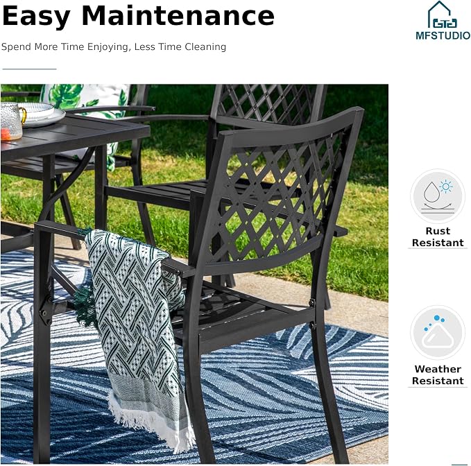 MFSTUDIO Patio Dining Set for 8, Metal Patio Table and Chairs Set, Outdoor Dining Set with Umbrella Hole, 9 Piece Outdoor Patio Furniture Set for Deck Backyard Poolside Garden
