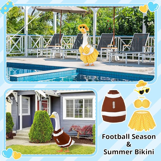 Booson 10 Pack Holiday Porch Goose Outfits 23 Inch | Christmas Valentine St. Patrick 4th of July Halloween Football Back to School All Seasons Theme for Lawn Patio Yard Decor