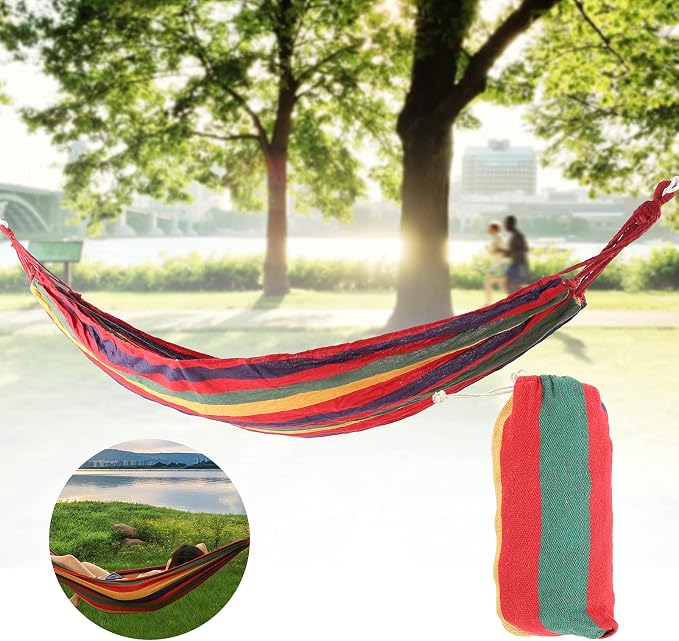 Portable Single Double Camping Hammock, Outdoor Garden Hammock, High Strength Lightweight Travel Hammock with Storage Bag for Hiking Backpacking and Backyard Relaxation (Red)