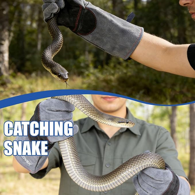 IC ICLOVER Animal Handling Gloves, Snake Bite Proof Gloves, Double Leather | Cat, Dog Training, Bird, Falconry, Snake Reptile Handling, Animal Control, Reinforced Palm Padded, Anti Bite Scratch Gloves