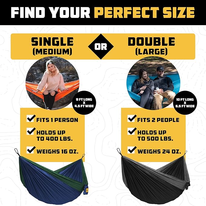 Wise Owl Outfitters Camping Hammock – up to 500lbs Portable Hammock with Tree Straps - Travel, Backpacking, Hiking, Outdoors Camping Gear - Single or Double