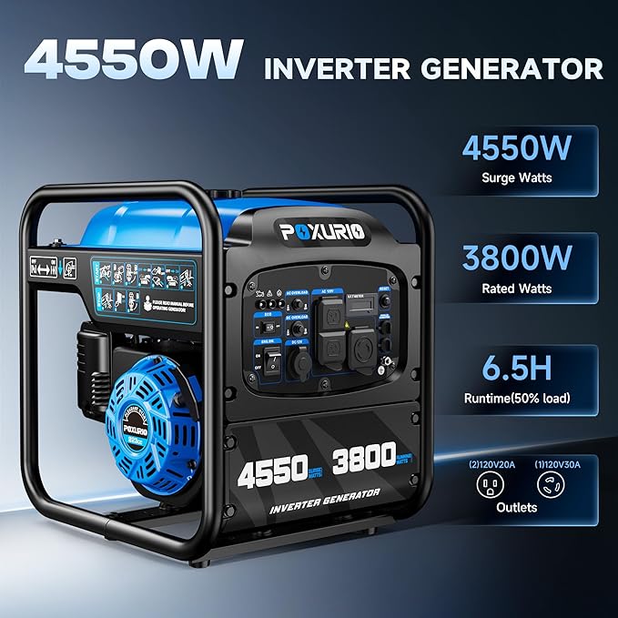 4550-Watt Portable Inverter Generator for Home Use, Open Frame Generator Gas Powered, Lightweight & Quiet for Home Use and Emergency Backup, EPA Compliant-Blue