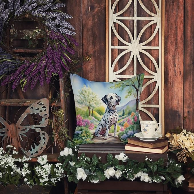 Caroline's Treasures Dalmatian Spring Path Throw Pillow Machine Washable, Indoor Outdoor Decorative Pillow for Couch, Bed or Patio, 18Hx18W