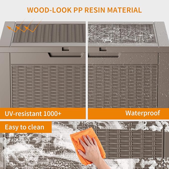 ROJIK Outdoor Storage Housing Deck Box-Waterproof Patio Furniture,Garden Tools,Cushions,Pool Accessories Storage Waterproof Resin Box with Capacity (30 Gal & Grey)