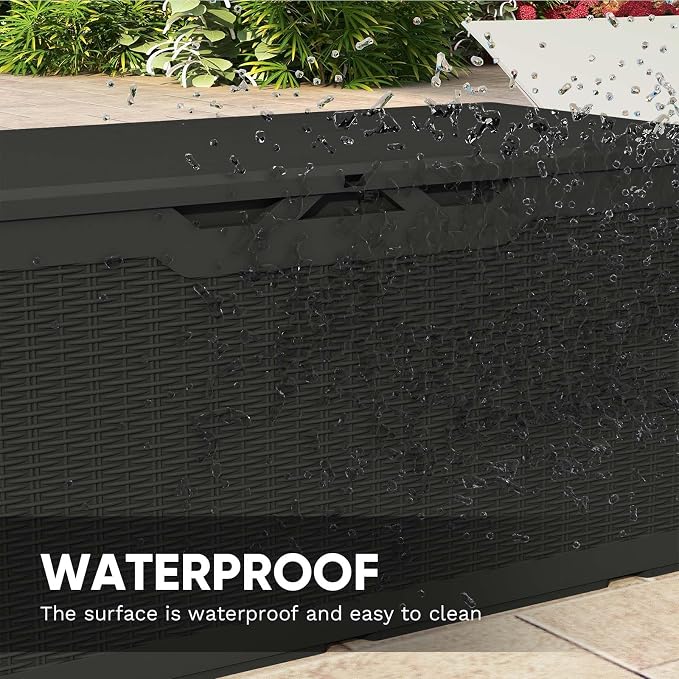 Patiowell 100 Gallon Resin Deck Box, Waterproof Large Outdoor Storage Box for Patio Furniture and Garden Tools, Black