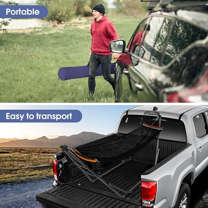 Goutime Collapsible Hammock Stand with Carry Bag, 550lbs, Portable,Black | 3 level adjustable up to 10ft, double layer hammock net, fits indoor, yard, camping, and outdoor use