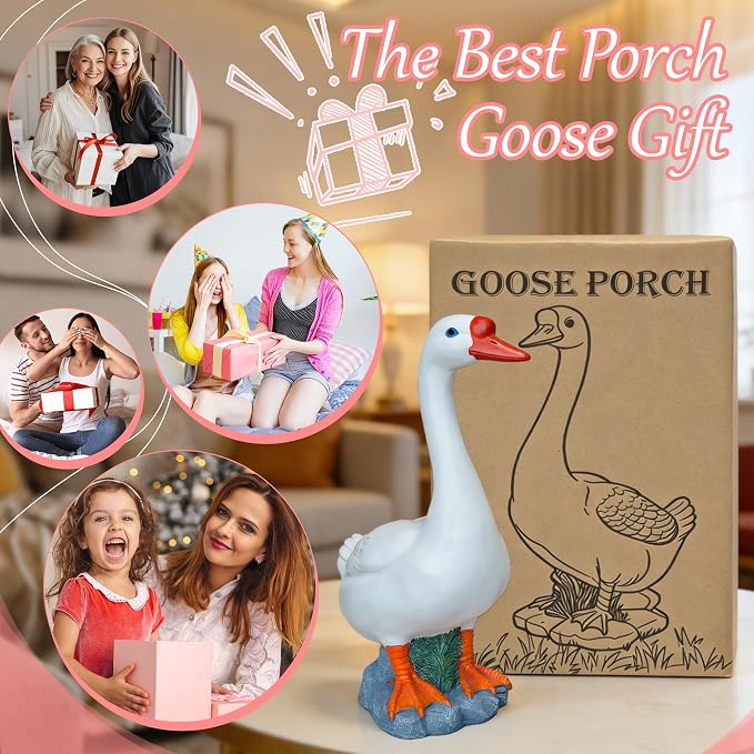 20" Large Porch Goose Statue Decor, White Lifelike Lawn Goose Sculpture ,Resin Indoor or Outdoor Decorative Figurine for Garden, Patio, Yard, Entryway Accent, Unique Housewarming Gift, Gifts for Mom