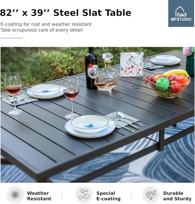 MFSTUDIO Patio Dining Set for 8, Outdoor Table and Chairs Set for Deck Yard Garden, 9 Piece Patio Furniture Dining Set with Stackable Chairs