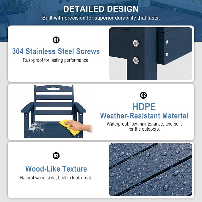 Domi HDPE Outdoor Dining Set, All-Weather 3 Piece Outdoor Dining Table Set with 2" Umbrella Hole, Outdoor Patio Dining Set for Garden, Poolside, Backyard, Deck, Blue