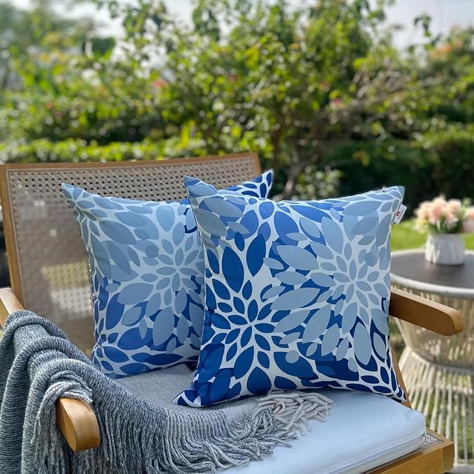 Outdoor Pillows, Pack of 2 Waterproof Decorative Throw Pillows with Inserts, 18"x18" Square Pillows for Couch, Sofa and Patio Furniture
