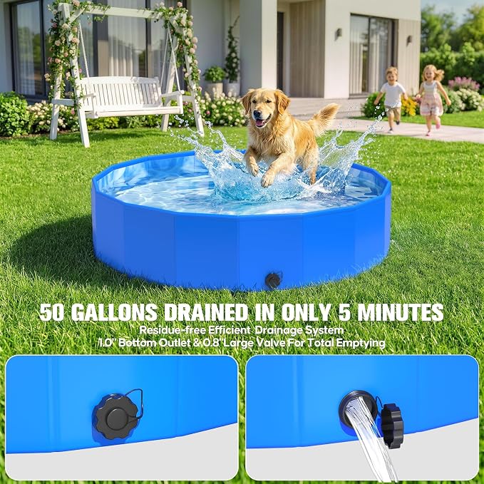 2026 Foldable Dog Kiddie Pool,Portable Hard Plastic Dog Pool,Thickened Kids Swimming Pool For Small Dogs,Collapsible Pet Pool,NonSlip Foldable Plastic Dog Wading Pool,Bathtub For Puppy,32*8in