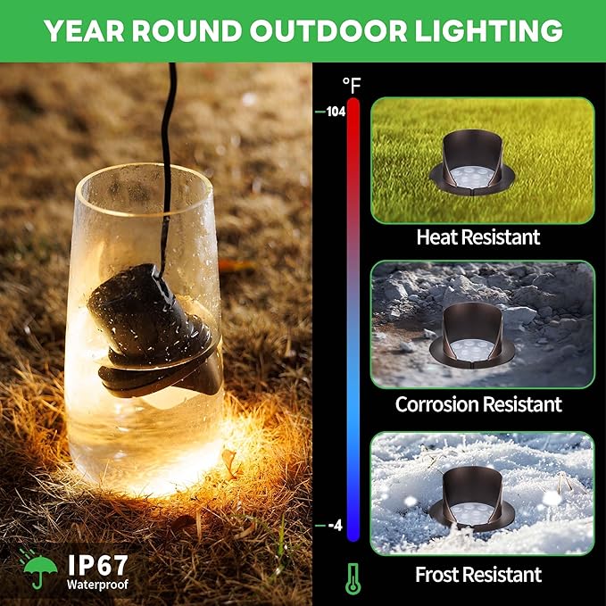 Low Voltage Landscape Well Lights Outdoor, LED In-Ground Lights Warm White 3000K, 12V IP67 Waterproof Anti-Glare Uplighting for Trees & Walls