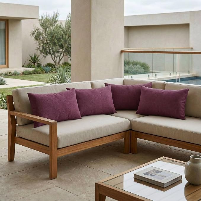 RSH DECOR: Sunbrella Lumbar Throw Pillows Set of 4 | 20" x 12" | Water and Fade-Resistant Performance Fabric | Outdoor Pillow Covers with Down-Alternative Inserts | Made in USA (Canvas Iris)