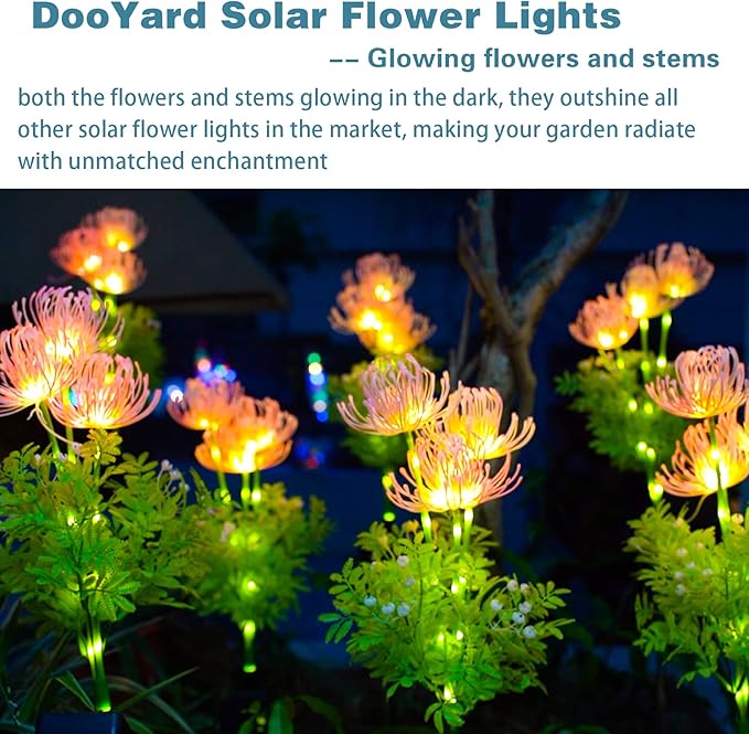 Solar Garden Lights 4 Pack, Solar Flowers Lights with Glowing Flowers & Stems, Upgraded Solar Panel, Outdoor Lights for Garden Decoration,Yard Decor and Gift for Mother