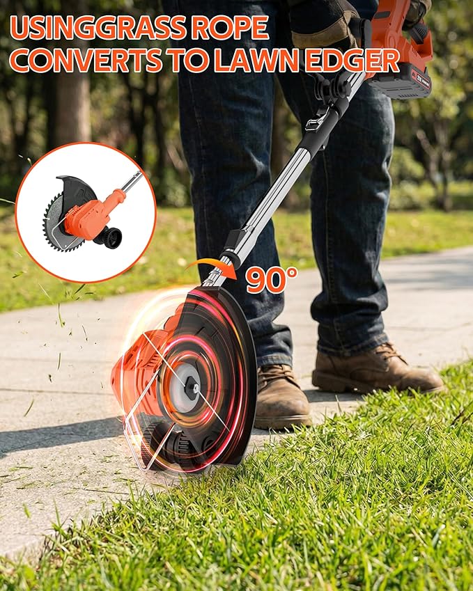 3 in 1 Cordless Weed Wacker, 21V Battery Powered Weed Eater, Lightweight Grass Trimmer/Edger/Lawn Mower/Brush Cutter with 2 x 2.0Ah Batteries and 3 Types Blade for Garden and Yard