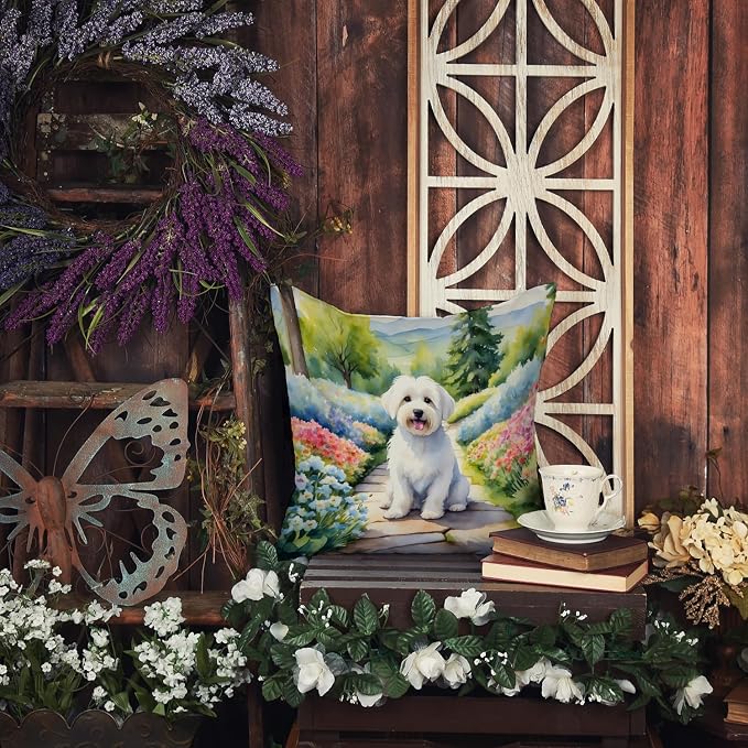 Caroline's Treasures Coton de Tulear Spring Path Throw Pillow Machine Washable, Indoor Outdoor Decorative Pillow for Couch, Bed or Patio, 18Hx18W