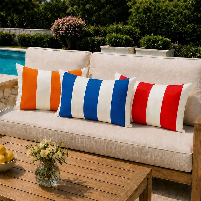 Allorry Outdoor Pillow Covers 12x20 Royal Blue Striped Outdoor Decor 007N12 | Striped Pillow Covers|for Spring Summer Outdoor Waterproof Garden Patio Furniture Sofa Bed Home Decor