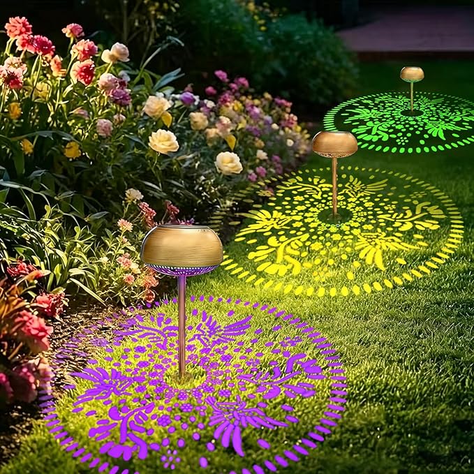 Upgraded 2 Pack 3-in-1 Solar Pathway Lights: RGB & Warm White Color Changing Garden Lights, Waterproof Outdoor Lighting for Garden, Yard, Path, Cemetery Grave