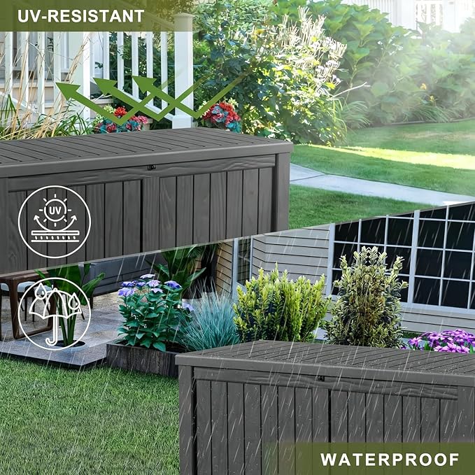 150 Gallon Waterproof Outdoor Storage Box,Resin Deck Box,Lockable Outside Storage Box Container for Patio Furniure,Garden,Tools (150 Gallon,Black)