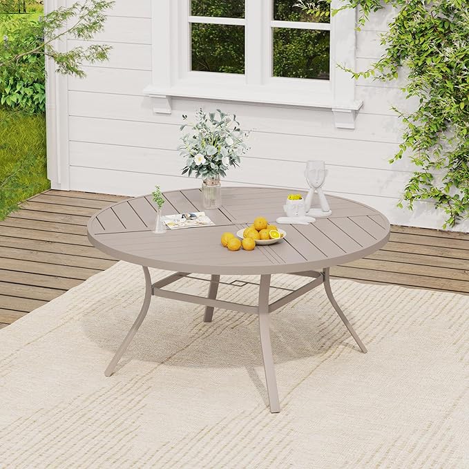 VICLLAX 7 Pieces Patio Dining Set, Patio Furniture Set of 6 Patio Swivel Dining Chairs and 50" Patio Spliced Round Tabletop, Sandshell Chairs & Sandshell Tabletop