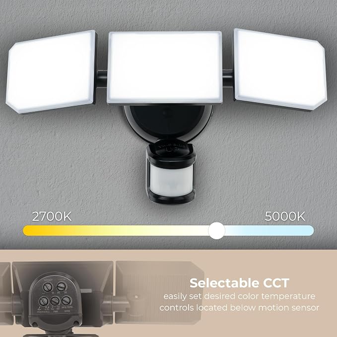 Guardian Flood and Security Wall Light with 3 Lights 3,400 Lumens 30 Watts and Programmable Motion and Photo Sensor in Black