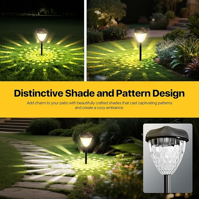 Ensenior 12-Pack Solar Lights Outdoor, 14.17" Auto ON/Off 3000K LED Solar Garden Lights for Pathway, Yard, Patio, Walkway, Planter, Waterproof, Energy-Efficient Landscape Lighting
